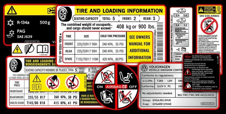 Інформаційні, технічні наклейки та етикетки  для автомобілів всіх марок 
